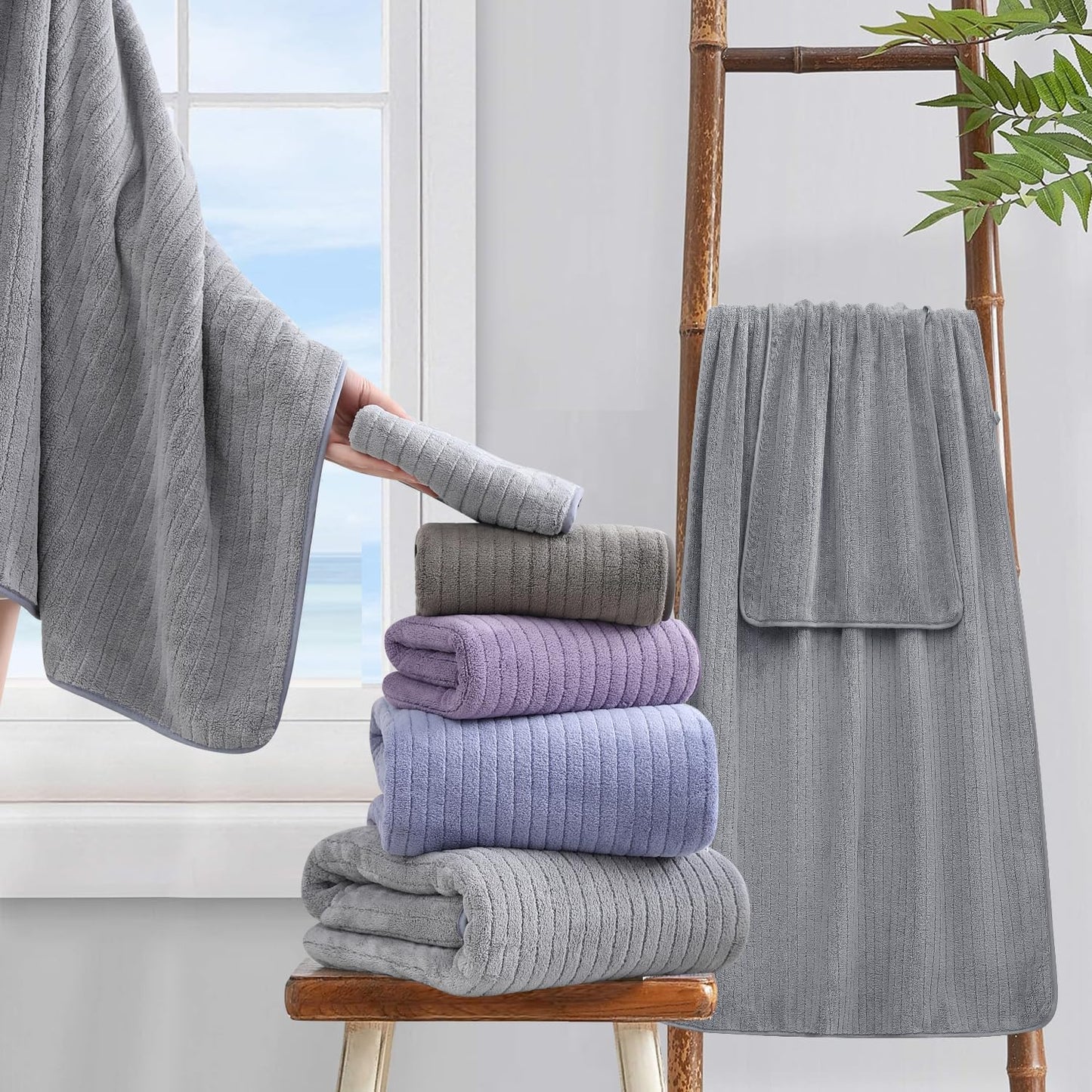 18 Set,Ultra Set Loops-6 Towels,6 Towels,6 Set Piece Bath Towels Soft Family Bathroom Towel with Hanging Bath Hand