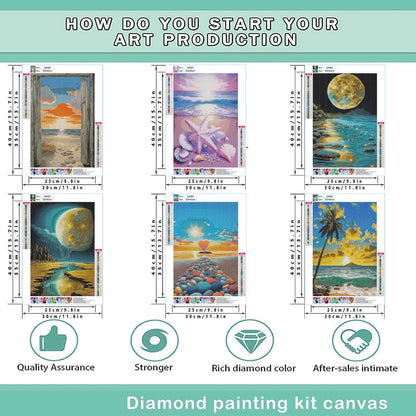 DOTZSO Diamond Art Kits for Adults 6 PCS, DIY Full Diamond Art kit with Crystal Cross Stitch Picture Art and Craft for Adult Beginners 12x16 Inches (Landscape Beach Moon Lake Dream)