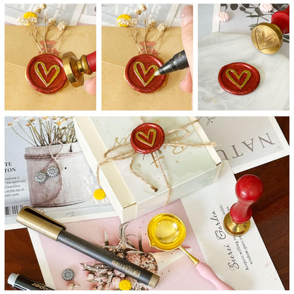 Electric Wax Seal Warmer Kit - Complete Set with Heart Stamp, 600 Wax Beads, 10 Envelopes & 2 Pens - Perfect for Wedding Invitations & DIY Letters (001Pink)