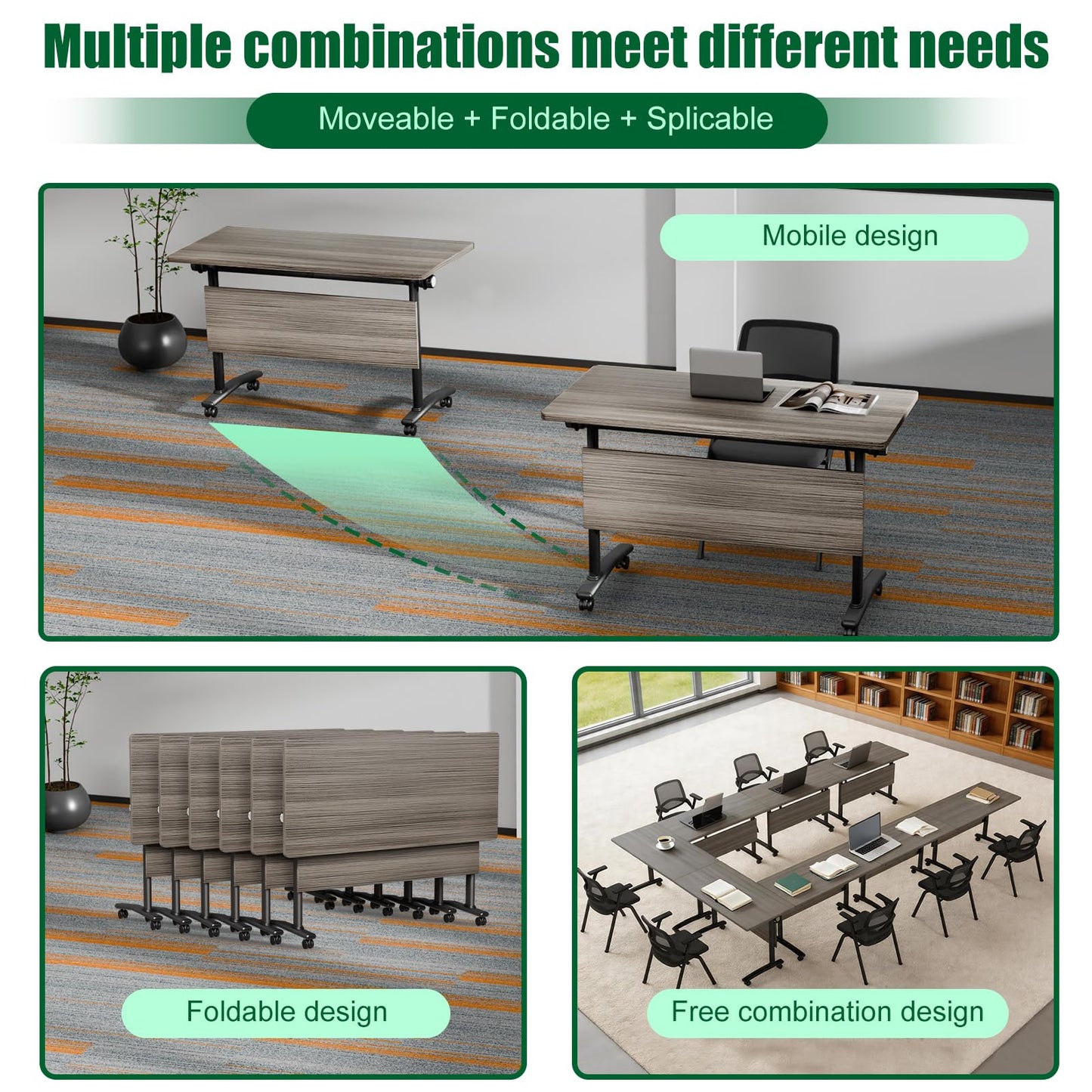 CUFEFi Folding Conference Table,Flip-Top Conference Room Table with Wheels,Waterproof Desktop,Free Combination Arrangement Modular Seminar Training Table for Office Meeting Room (10, Elm, L47.2in)