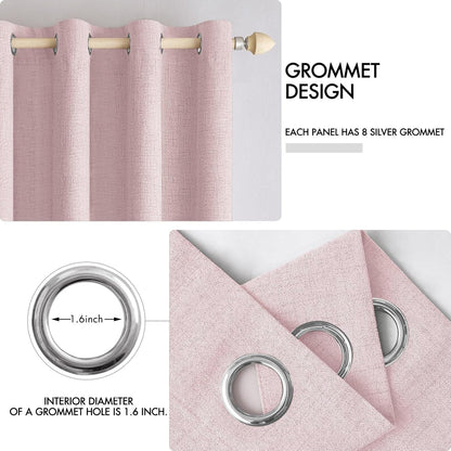 MIULEE Blackout Curtains - 100% Thermal Insulated Linen Texture Drapes - Pink, 52x54 Inch (2 Panels)
