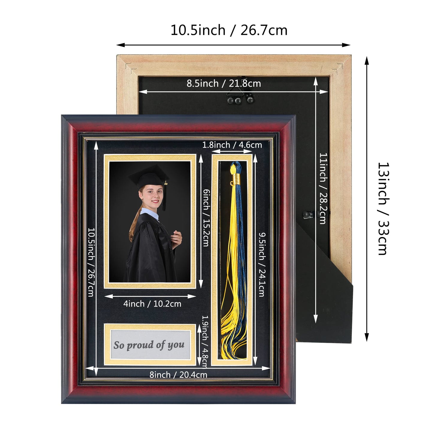 GMFrames Graduation Photo Shadow Box Frame with Tassel Holder for 4x6 Pictures,Solid Wood Real Glass,Black over Gold Double Mat,Wall & Tabletop Design