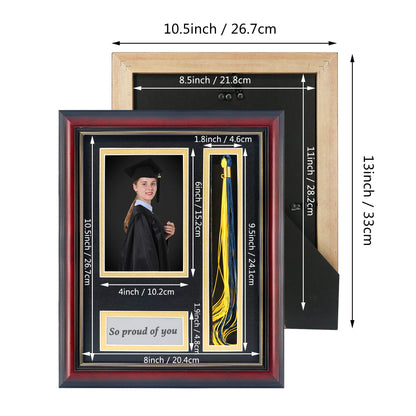 GMFrames Graduation Photo Shadow Box Frame with Tassel Holder for 4x6 Pictures,Solid Wood Real Glass,Black over Gold Double Mat,Wall & Tabletop Design