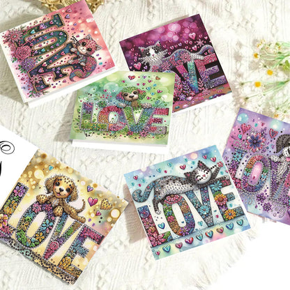 Sulunmo 6pcs DIY Diamond Art Cards Kits for Adults, 5D Diamond Greeting Cards Kits Art Birthday Cards Birthday Gifts for Families, Friends, Partners (Love (With Envelope))