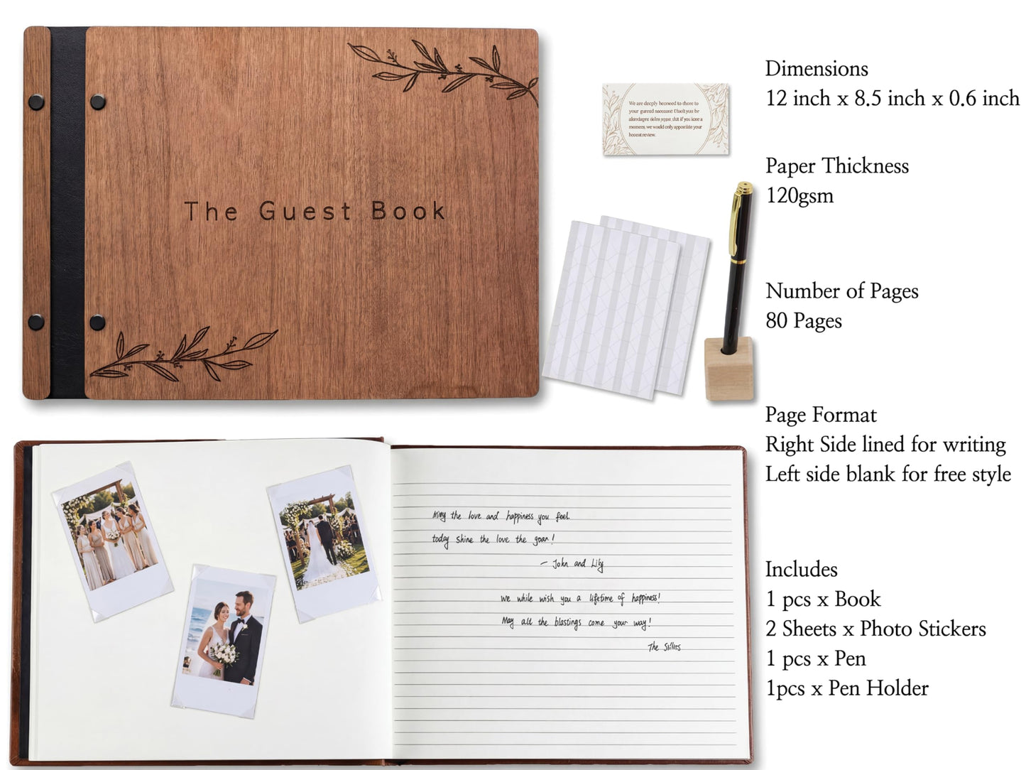 Aspen Studio Guest Book with Signing Pen with Photo of Polaroid for Wedding Book and Memorial Occasions Guest Signing Book for Wedding, Memory Guest Book