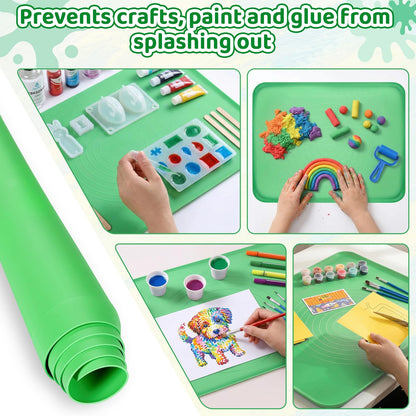 Extra Large Silicone Painting Mat for Crafts, 24”x 19” Waterproof Art Mat for Kids with Raised Sides, Crafts Mat for Paint, Clay Playdough, & Jewelry-Making, Green