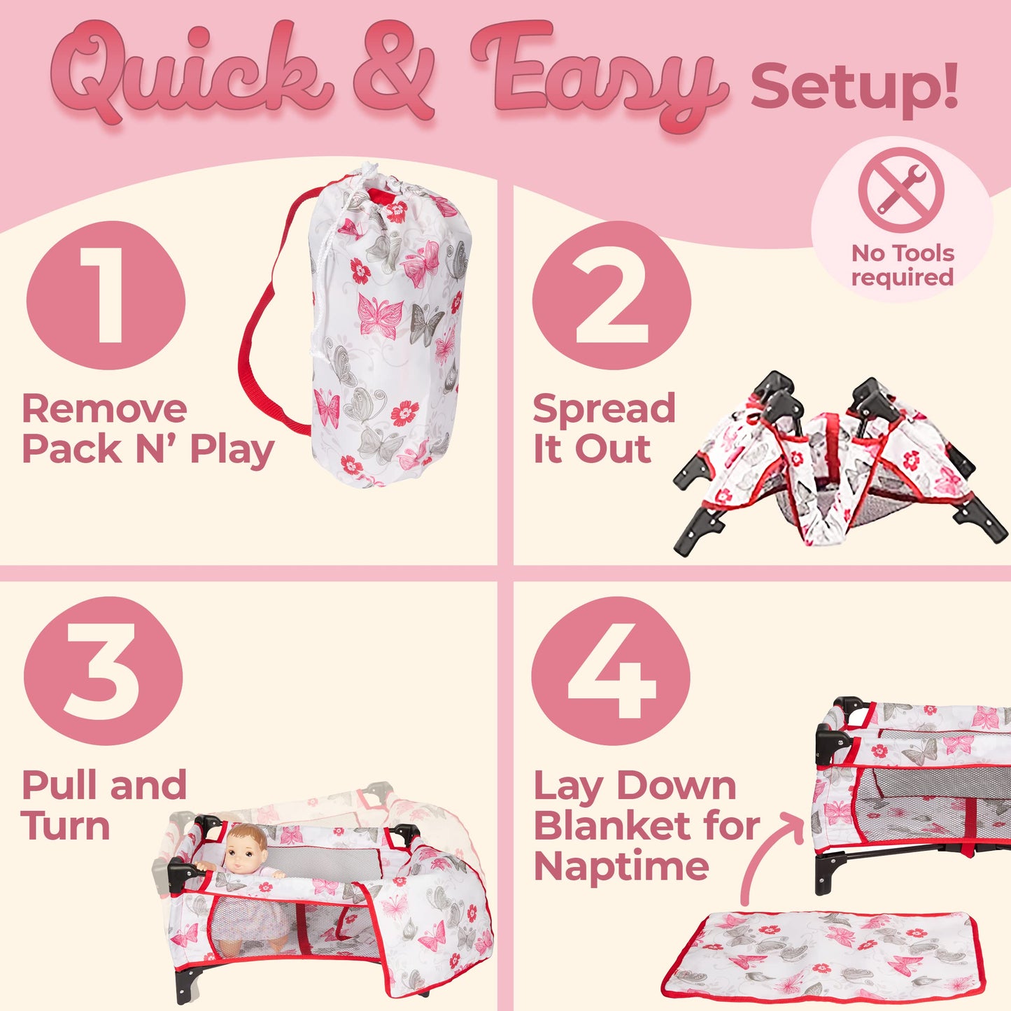 18-Inch Baby Doll Nursery Playset by Litti - Doll Accessories Set with Swing, Crib, High Chair, and Carrier - Realistic Toy Furniture for Imaginative Play - Gift for Kids Ages 3 Up