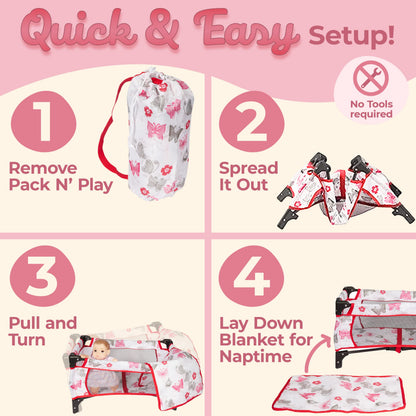 18-Inch Baby Doll Nursery Playset by Litti - Doll Accessories Set with Swing, Crib, High Chair, and Carrier - Realistic Toy Furniture for Imaginative Play - Gift for Kids Ages 3 Up