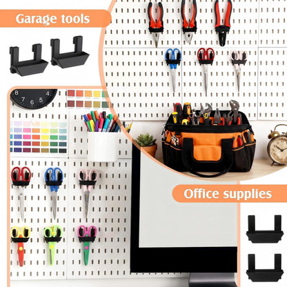 Novabright 6 Pack Vertical Slot Pegboard Tool Holders, Plastic Pegboard Organizer Hooks for Craft Room, Sewing Room, Office, Scissors, Rulers, Pens, and Supplies (Black)