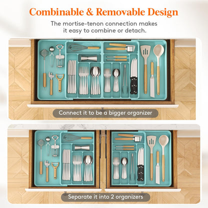 Lifewit Large Silverware Drawer Organizer, Expandable From 21 to 36 Inches, BPA Free Plastic Utensil Tray for Kitchen, Adjustable Flatware and Cutlery Holder for Spoons Forks Knives, Black