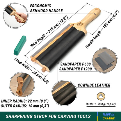 BeaverCraft LS5P1 Wood Carving Strop Wood Carving Gouge Hook Knife Sharpening Honing Tools Strop Stropping Kit Leather Paddle Strop Spoon Carving Tools Sharpening Kit Sharpener with Polishing Compound