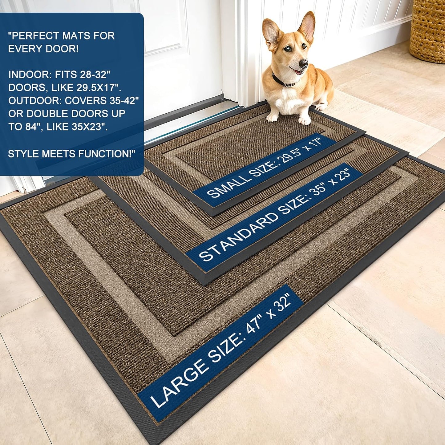 OLANLY Waterproof Front Door Mat - All-Season, Fade Resistant, Easy Clean | 47x17 Inches, Brown