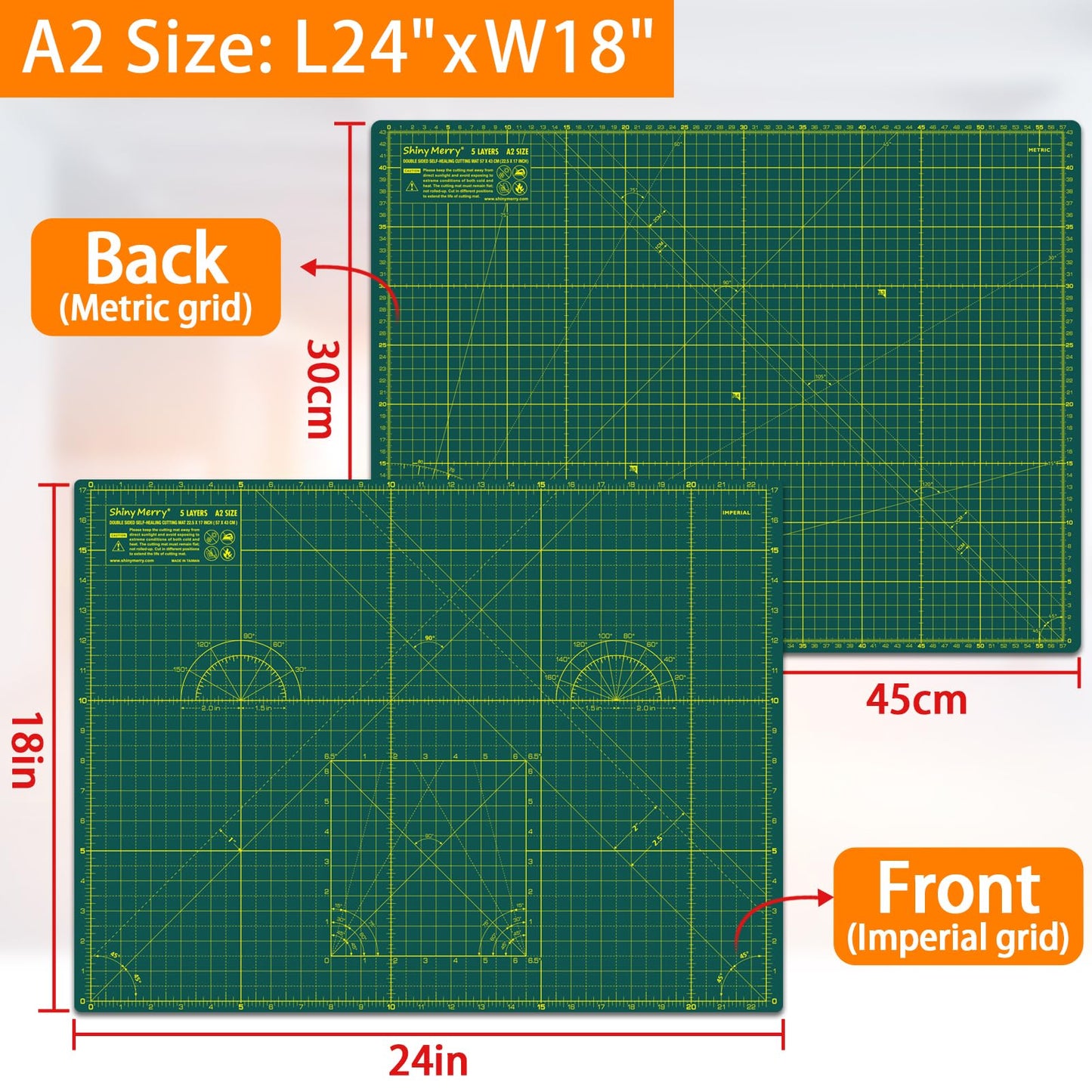 Shiny Merry Self Healing Cutting Mat A2 18"x24" – Double Sided 5-Ply Craft Mat for Sewing, Quilting, Fabric, Scrapbooking – Green/Green