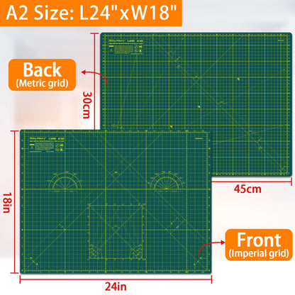 Shiny Merry Self Healing Cutting Mat A2 18"x24" – Double Sided 5-Ply Craft Mat for Sewing, Quilting, Fabric, Scrapbooking – Green/Green