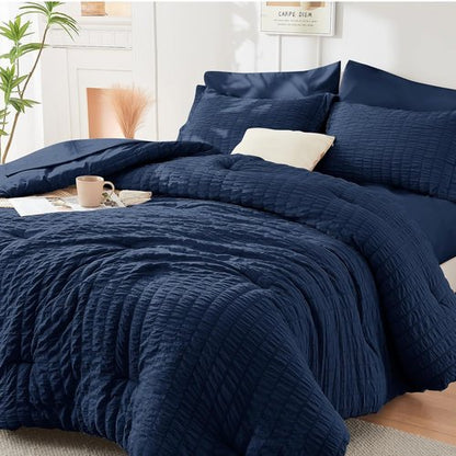 HYMOKEGE Navy Blue California King Comforter Set - 7-Piece All-Season Luxury Bedding Collection