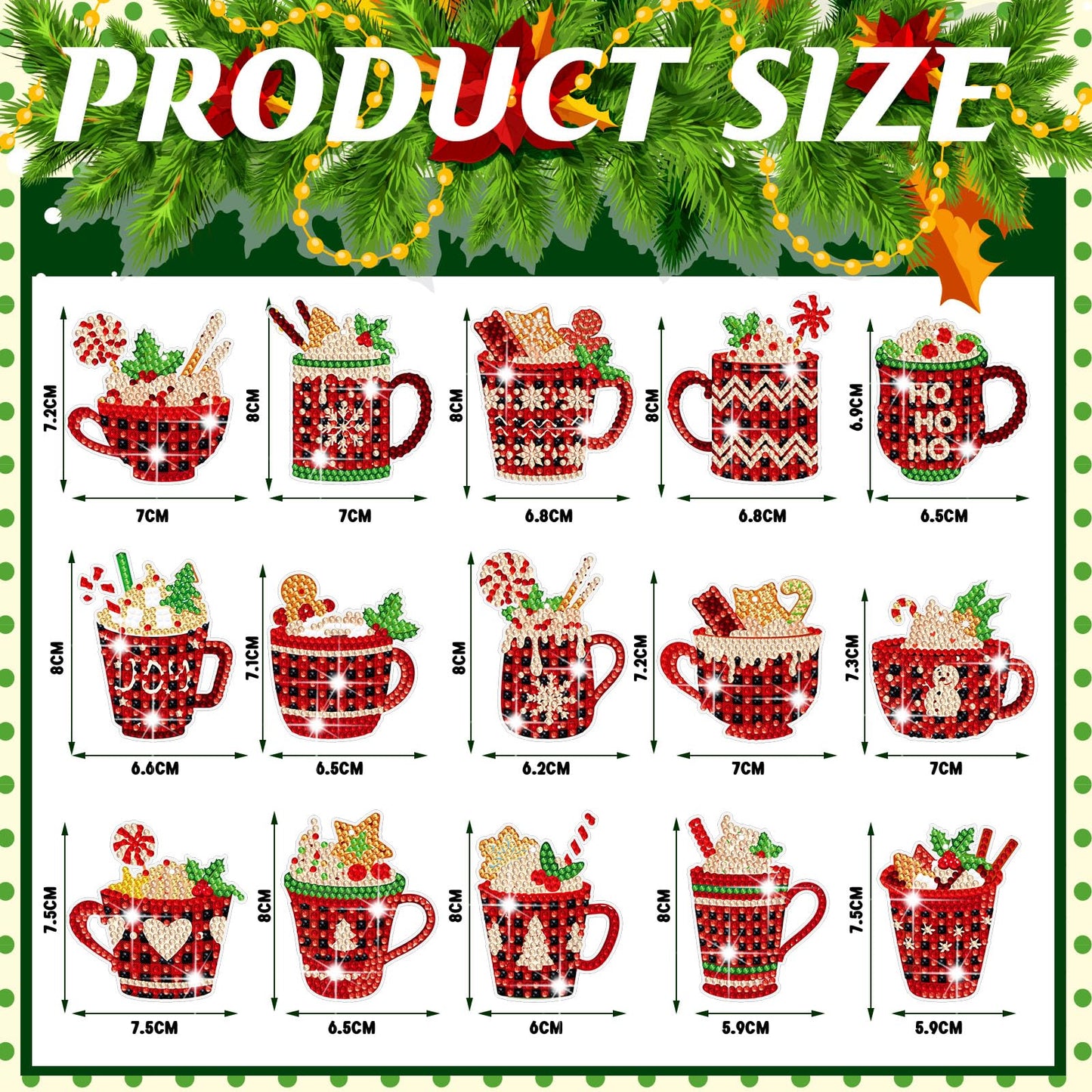 BBTO 15 Pcs Christmas Diamond Painting Keychains 5d DIY Hot Cocoa Diamond Art Ornaments Hot Cocoa Buffalo Plaid DIY Crafts for Adult Xmas Hanging Tree Decoration Party Decor Home