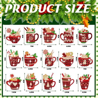 BBTO 15 Pcs Christmas Diamond Painting Keychains 5d DIY Hot Cocoa Diamond Art Ornaments Hot Cocoa Buffalo Plaid DIY Crafts for Adult Xmas Hanging Tree Decoration Party Decor Home
