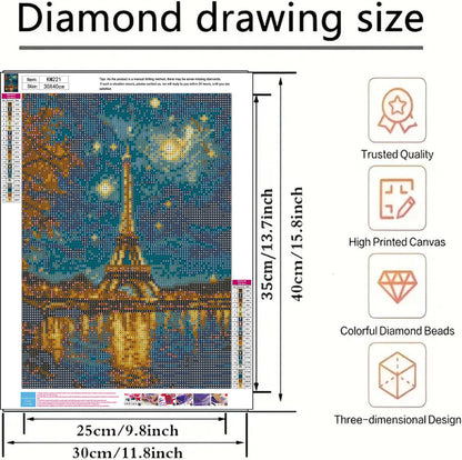 BYGFHLYW 5D Diamond Painting Kits for Adults, Landscape Eiffel Tower Diamond Art Kits for Adults Beginner, DIY Full Drill Diamond Dot Gem Painting for Home Wall Decor 12x16inch