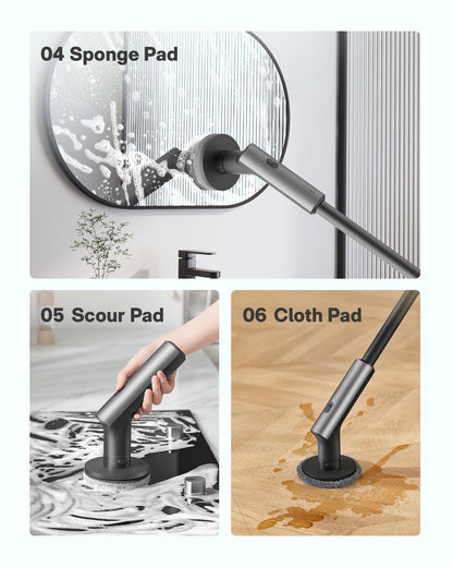 HOTO Cordless Electric Spin Scrubber, IPX7 Full Body Waterproof Bathroom Cleaning Brush, Max 22 in-lb, Shower Scrubber Brush with Long Handle, 6 Brush Heads, Power Scrubber for Bathroom, Floor, Tile