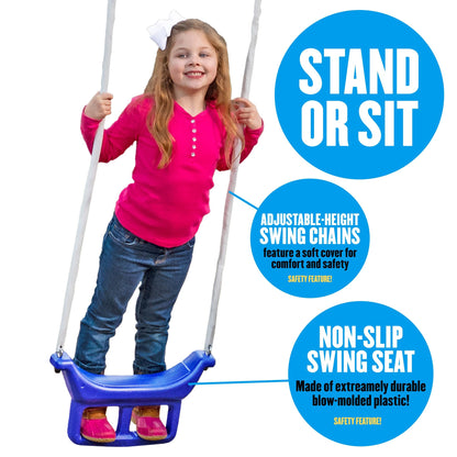 Free N Swing - 7 User / 5 Station Swing Set, Outdoor for Kids with 5' Slide. Easy Assembly Playground Set with Galvanized Metal Frame for Backyards, 168" L x 91" W x 74" H, by XDP Recreation