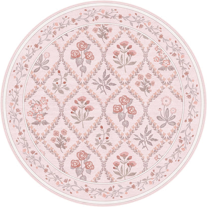 5ft Round Rug Washable Circle Rug Non Slip Low Pile Boho Floral Small Circular Rug for Bedroom, Bathroom, Entryway