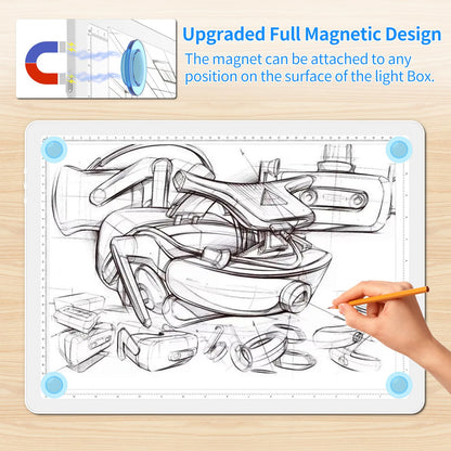 Heanolier Rechargeable A3 Light Box Drawing Pad,5600 Lux Bright Magnetic Tracing Board,Dimmable Light Pad,3 color modes,light board for Diamond painting,light table for Drawing Sketching,Tattoo(White)