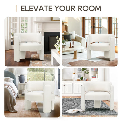 COLAMY Modern Accent Chair Set of 2, Velvet Accent Chairs, Upholstered Barrel Chairs with Solid Wood Legs, Comfy Side Chair for Living Room, Bedroom, Reading, Cozy Reading Chair,Cream