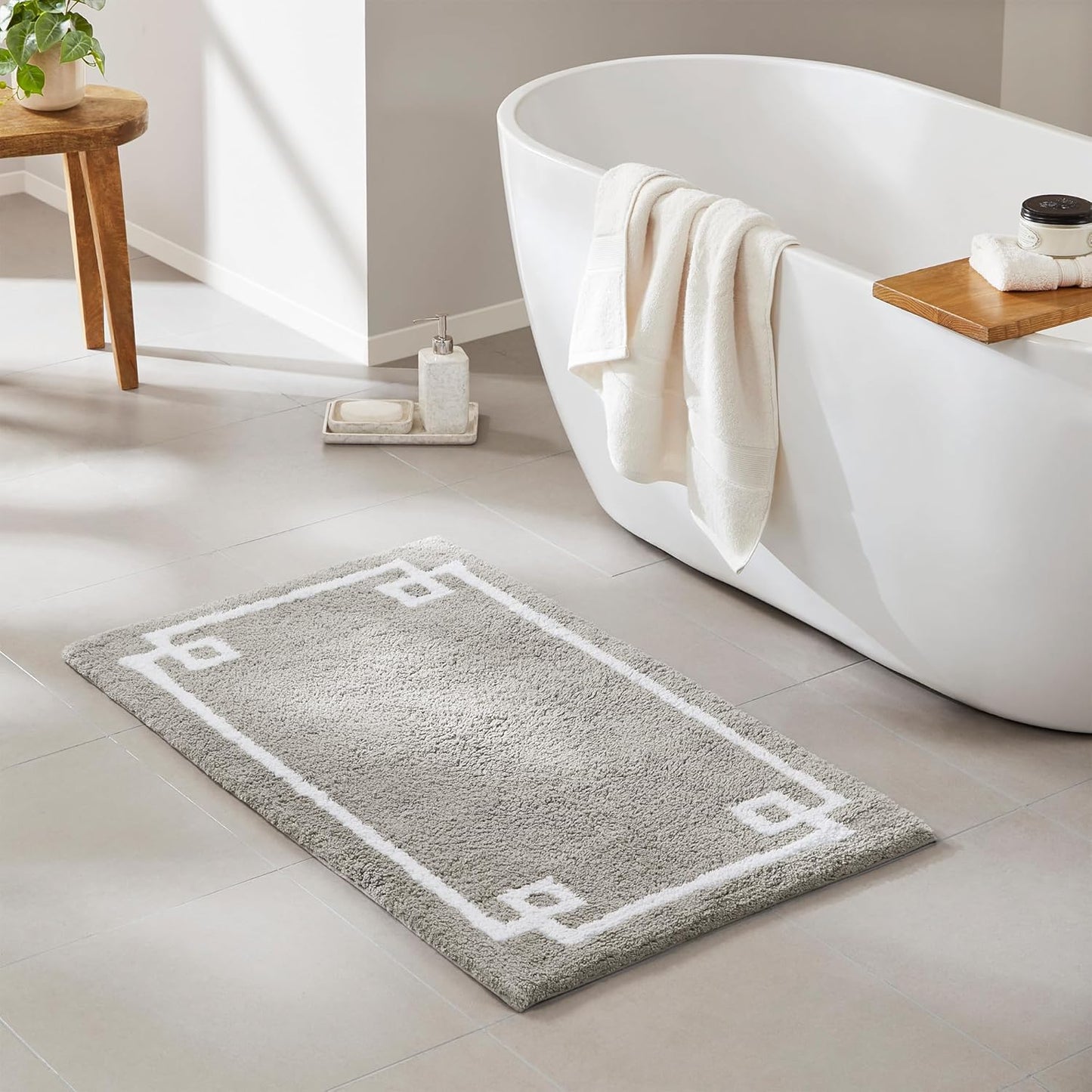 Madison Park Evan 100% Cotton Bathroom Rug, Non-Slip Backing, Luxurious Tufted Plush Bath Mat, 24x72, Grey