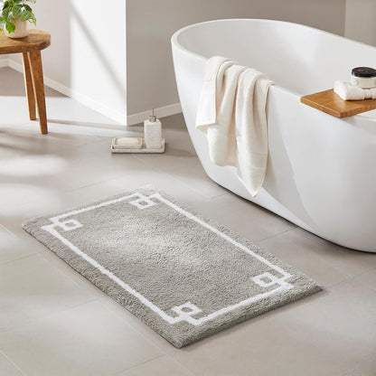 Madison Park Evan 100% Cotton Bathroom Rug, Non-Slip Backing, Luxurious Tufted Plush Bath Mat, 24x72, Grey