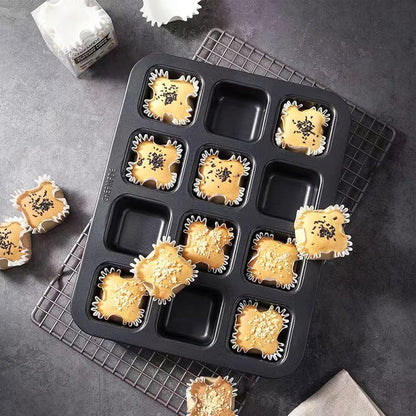 Carbon Steel Brownie Bar Pan, Mini Loaf Muffin Bakeware Mold Set with 12 Cavity, Black
