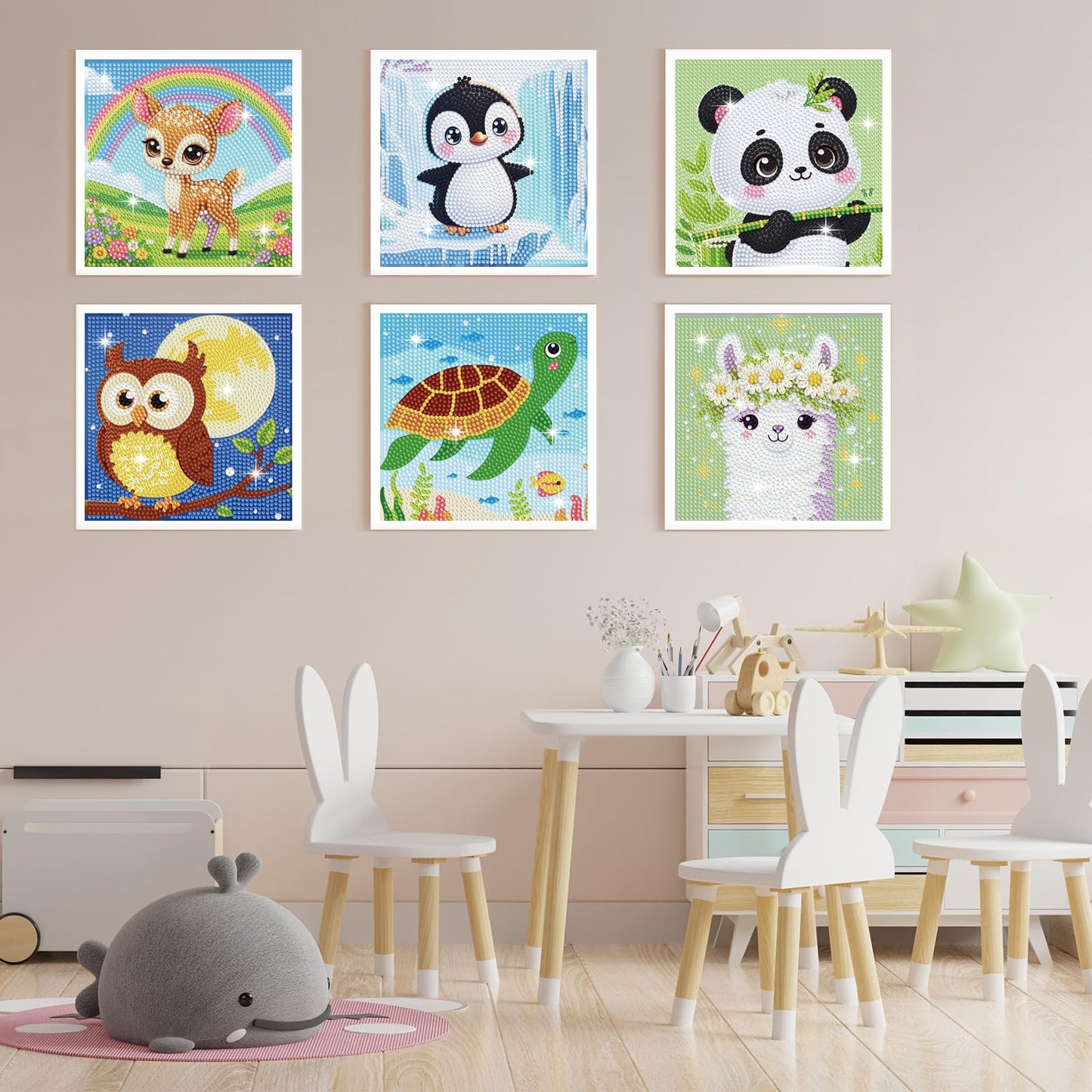 NANZHOO Diamond Art Kits for Kids, 6 Pack 5D Cartoon Diamond Painting Kits for Adults Beginner, Cute Animals DIY Big Gem Art Arts and Crafts for Kid Mosaic Kits for Gift Home Wall Decoration 6X6 inch