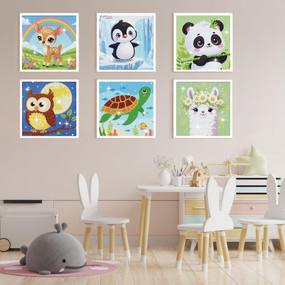 NANZHOO Diamond Art Kits for Kids, 6 Pack 5D Cartoon Diamond Painting Kits for Adults Beginner, Cute Animals DIY Big Gem Art Arts and Crafts for Kid Mosaic Kits for Gift Home Wall Decoration 6X6 inch