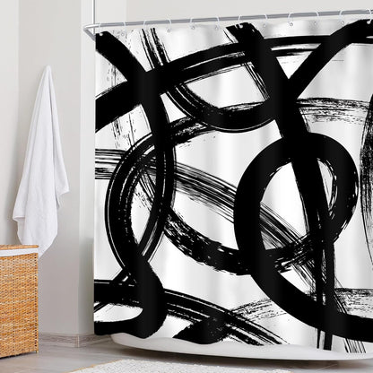Newsely Black & White Abstract Shower Curtain - Modern Minimalist Design | 60" x 72" Waterproof Bath Decor