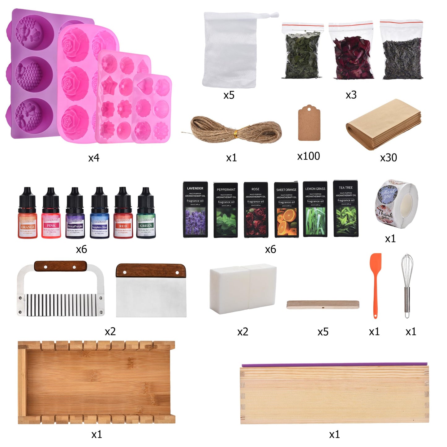 Soap Making Kit for Adults All-in-One Soap Making Supplies Includes Melt & Pour Goat Milk Soap Base, Silicone Loaf Molds,Premium Cutting Box & 500+PCS DIY Handmade Soap