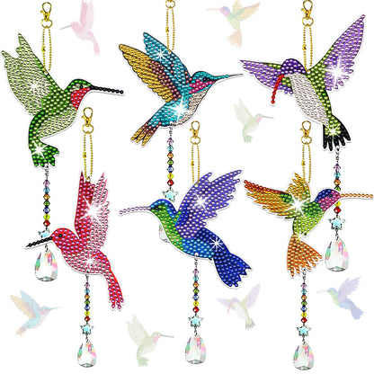 JeCuiK 6 Pcs Diamond Painting Wind Chimes Rhinestone Hummingbird Diamond Art Suncatcher Double Sided 5D DIY Diamond Painting Kits for Adults Christmas Ornament Best Gifts for Mother
