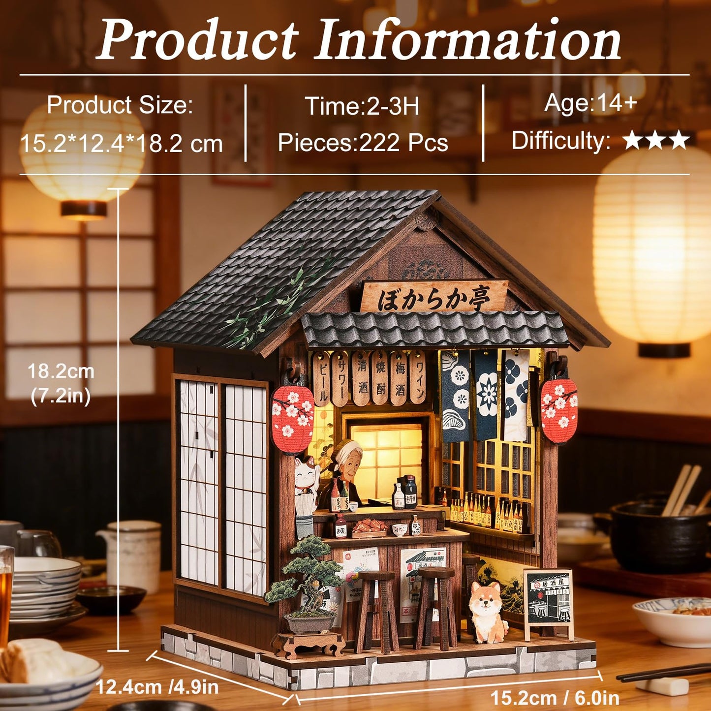 Kubelyx Book Nook Kit - DIY Miniature Doll House Kits for Adults and Teens, Craft Lovers' 3D Wooden Puzzle Bookshelf Decor with LED Light, Gifts for Family and Friends (Sakura Alley Sake Bar)