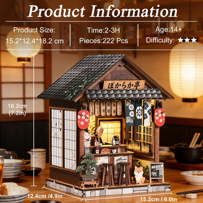 Kubelyx Book Nook Kit - DIY Miniature Doll House Kits for Adults and Teens, Craft Lovers' 3D Wooden Puzzle Bookshelf Decor with LED Light, Gifts for Family and Friends (Sakura Alley Sake Bar)