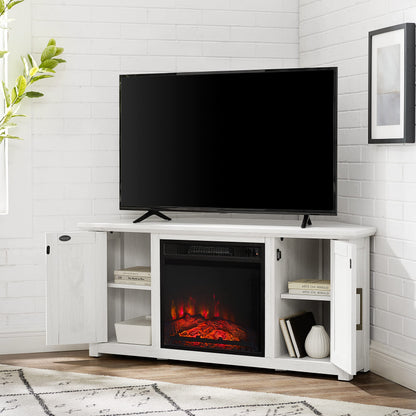 Crosley Furniture Camden Corner Fireplace TV Stand for 50+ inch TVs, Entertainment Center with Storage Shelves, Whitewash
