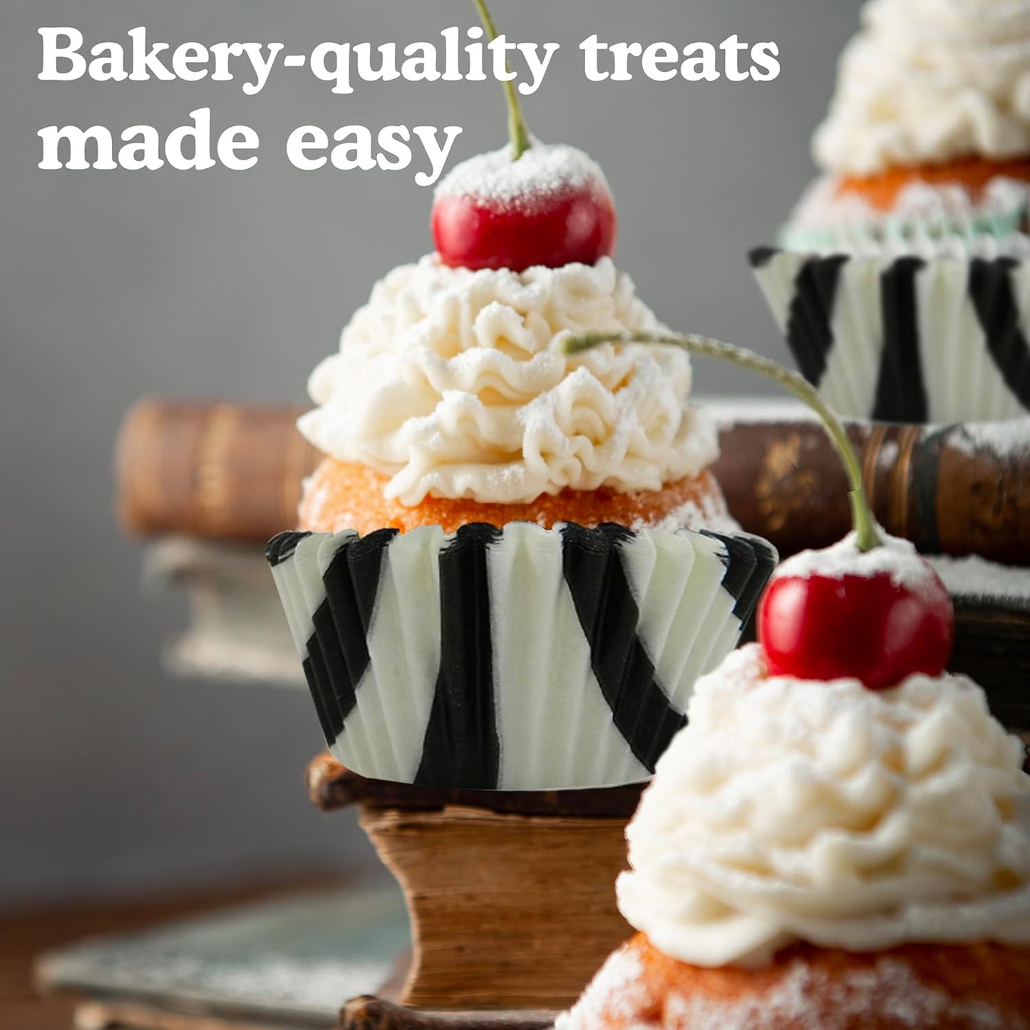 Regency Wraps Professional Grade Greaseproof Baking Cups, Pack of 40, Black/White Zebra