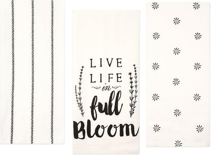 Sticky Toffee Cotton Flour Sack Kitchen Towels, 3-Pack – Stripe and Floral Print, 28x29 in, Soft & Absorbent