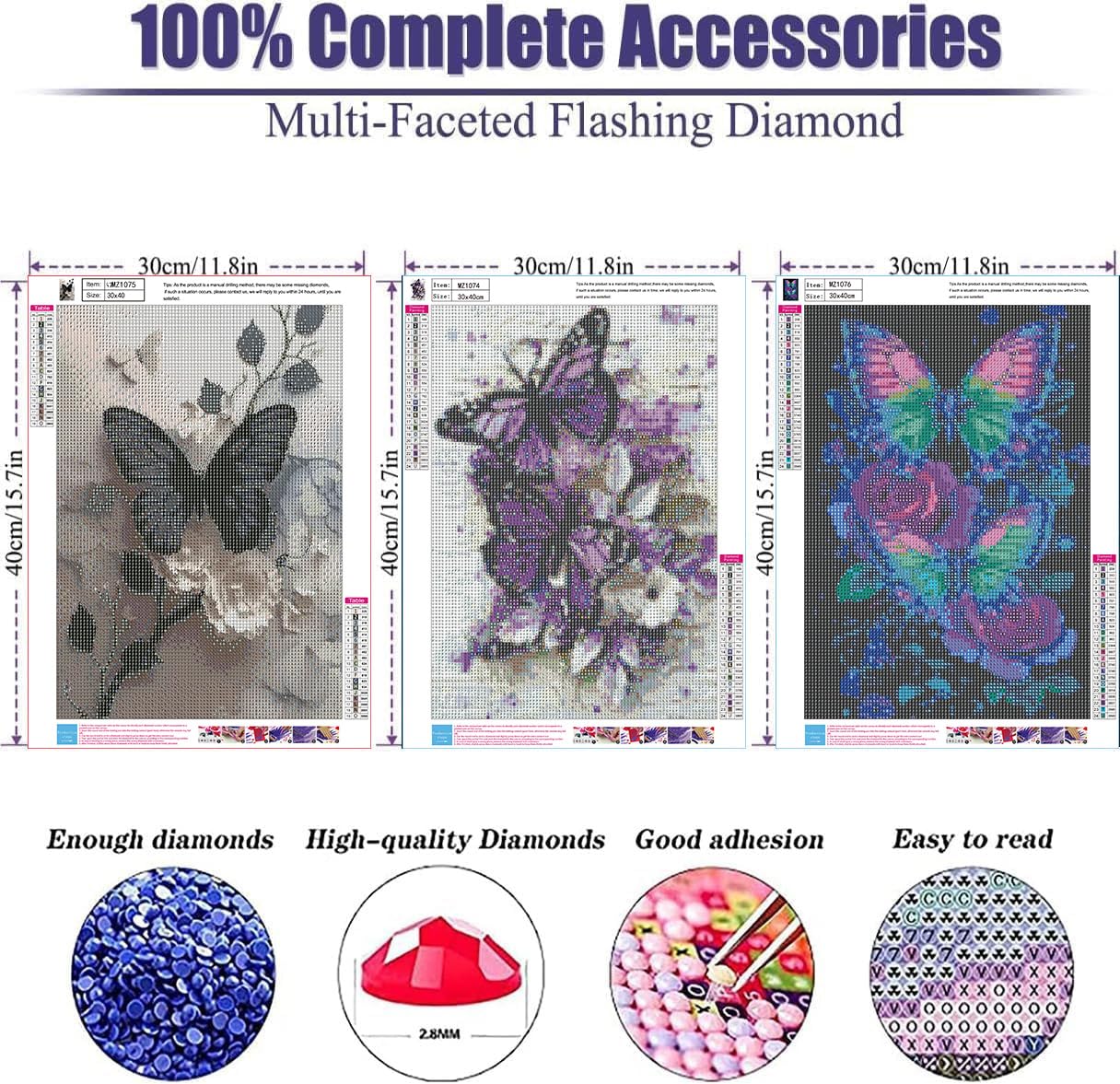 Xylogist 3 Packs Butterfly Diamond Art Kits for Adults, Butterflys Diamond Painting for Beginners, 5D DIY Full Drill Diamonds Gem Craft Art Home Wall Decor 12x16 Inch