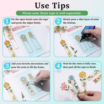 LET'S RESIN 12pcs Metal Bookmark Bezels for Resin with Tassels, UV Resin Molds for DIY Bookmarks, Flower Bookmark Bezels Kit for Craft Supplies & Wind Chime Accessories, Gifts for Book Lover