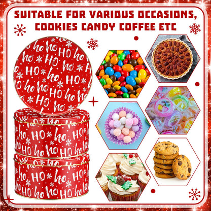Suttmin 6 Pcs 6.6 Inch Christmas Cookie Tins with Lids Round Metal Red Snowflake Tin Containers for Gift Giving Decorative Storage Box for Holiday Baking Chocolate Snack Party Favors