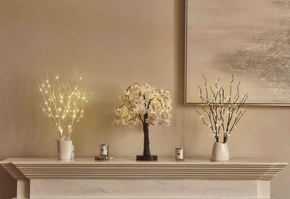 18IN 40 Hairui Lighted Cherry Blossom Tree Battery Operated Warm White LED Artifical Bonsai Tree with Timer USB Plug