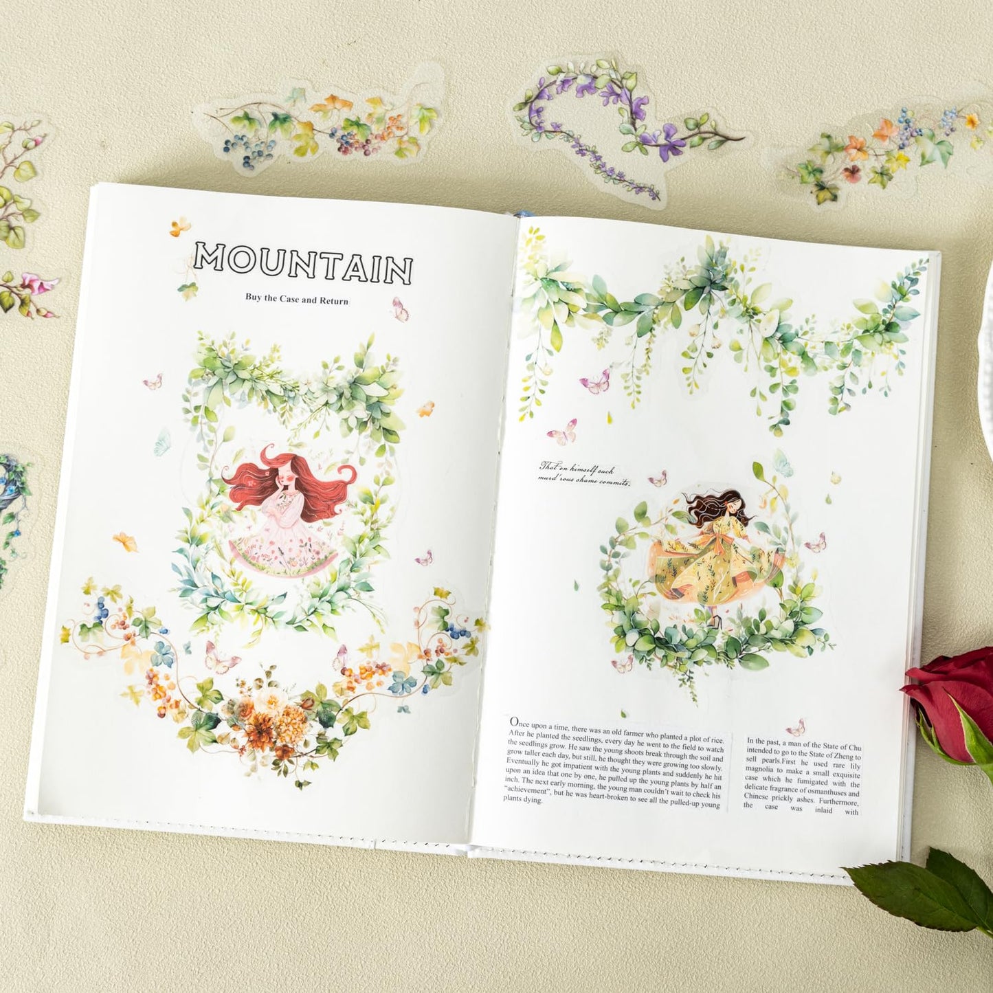 AuriicLeaf Floral Vine PET Stickers, 120 Pcs Large Botanical Ephemera for Scrapbooking, Journaling, DIY Crafting, and Art Supplies