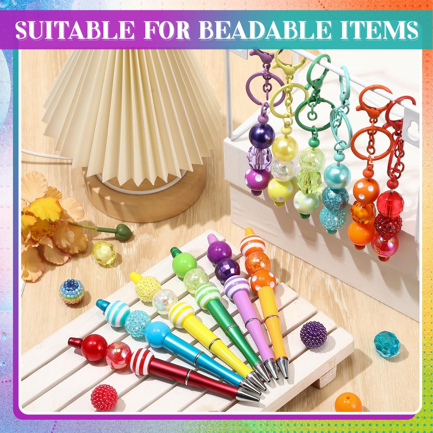 Huquary 100 Pcs 20mm Rhinestone Bubblegum Beads for Pens Mixed Crystal Resin Chunky Beads for DIY Craft Keychain Necklace Bracelet Jewelry Making(Rainbow Color)