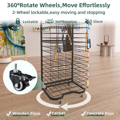 Xstermism Art Drying Rack for Classroom,Paint Drying Rack On Wheels with 19 Removable Shelves,Study Metal Art Storage Rack for Art Studios,Schools