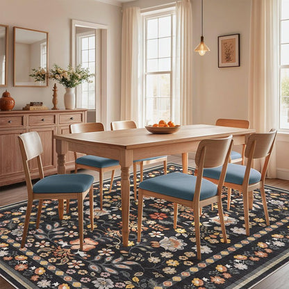 UERMEI Runner Rug for Hallways Kitchen: 2x6 Washable Area Rug Boho Floral Soft Long Rug - Non-Slip Low Pile Throw Indoor Carpet for Entryway Kitchen Bedroom Laundry Bathroom - Black Grey