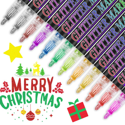 Celepen Glitter Marker Pens, 12 Colors Metallic Shimmer Glitter Markers Paint Pens, Glitter Art Marker for Adults DIY Crafts Greeting Birthday Cards Making Poster Album Scrapbooking Wood