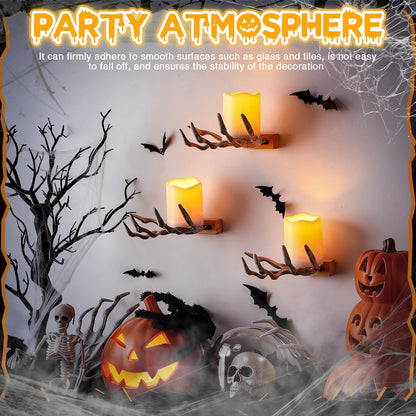 Tuanse 6 Pcs Halloween Skeleton Wall Decorations 3 Witch's Hand Wall Mounted Creepy Hands 3 Lighted Candles 3D Black Spooky Bats Double-Sided Tape for Gothic Halloween Indoor Home Decoration